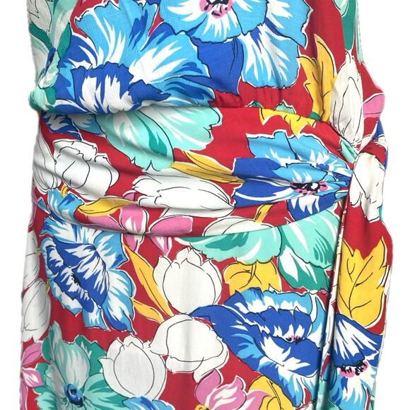 VTG 70s 80s The Kollection Floral Midi Dress SZ 6 Wide Sash Tie Resort Tropical - Picture 6 of 11